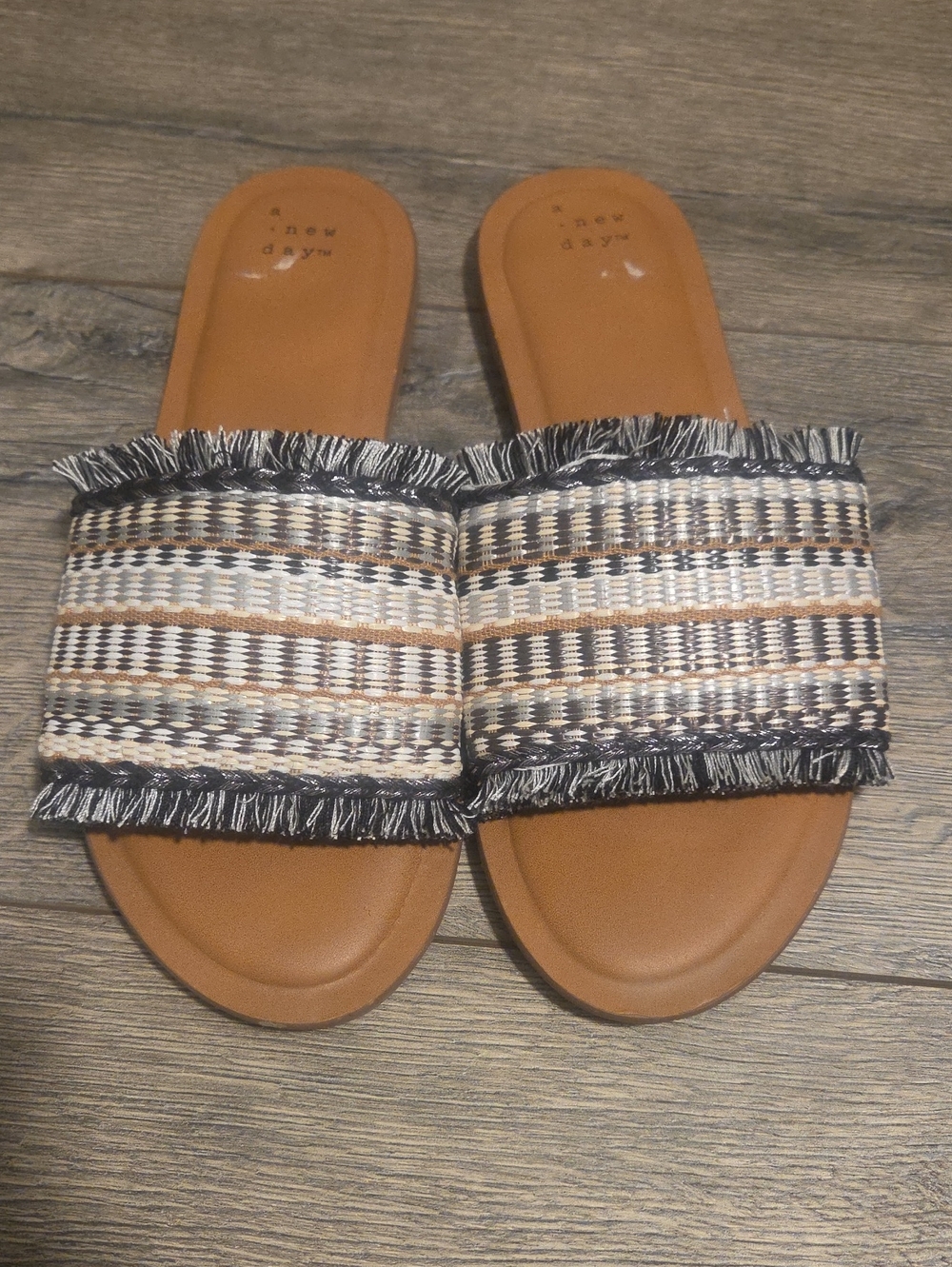 Neutral Woven Slide Sandals by - Tan & Black